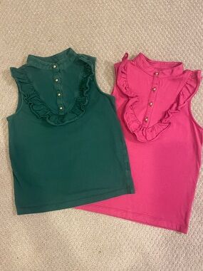 Janie and Jack Ruffle Front Sleeveless Tops - Green & Pink